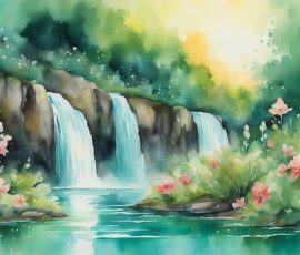 Watercolour Waterfalls AI Image from www.free-ai-images.com. Right-click and choose Save Image As to download this image safely for free.